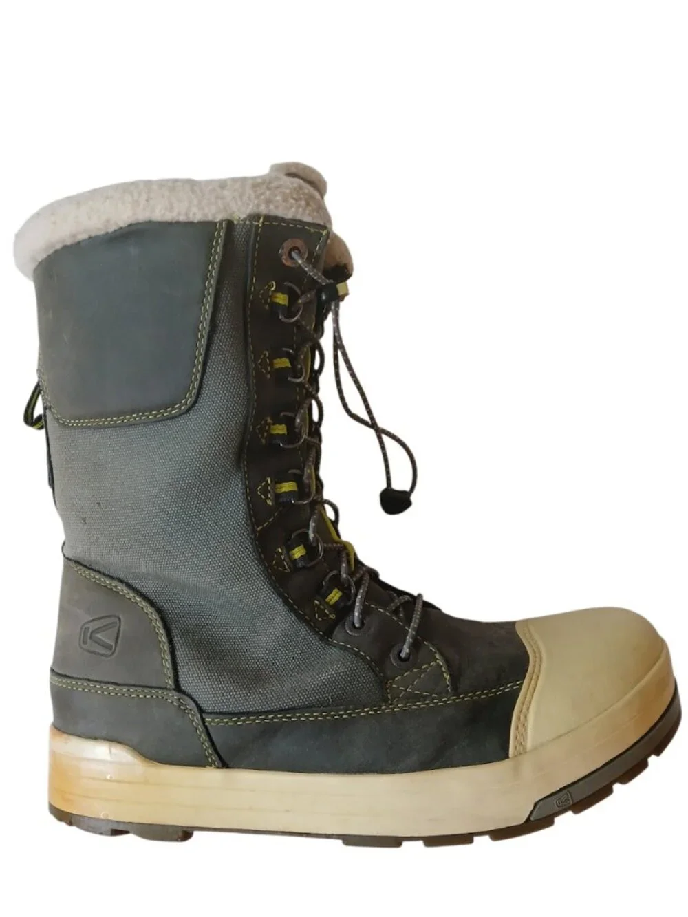 Keen Snow Rover green lined leather and canvas winter boots mens size 9.5